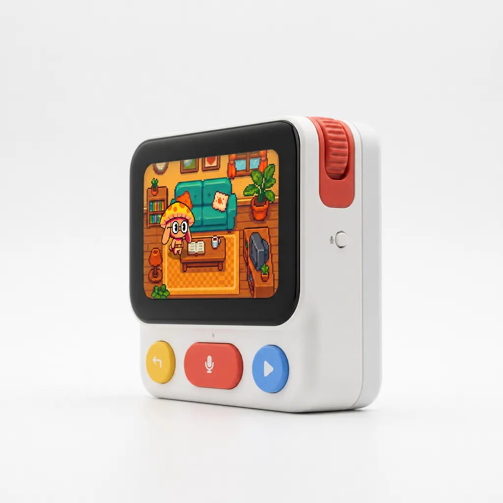 Nowa device front view showing the screen and three colorful buttons