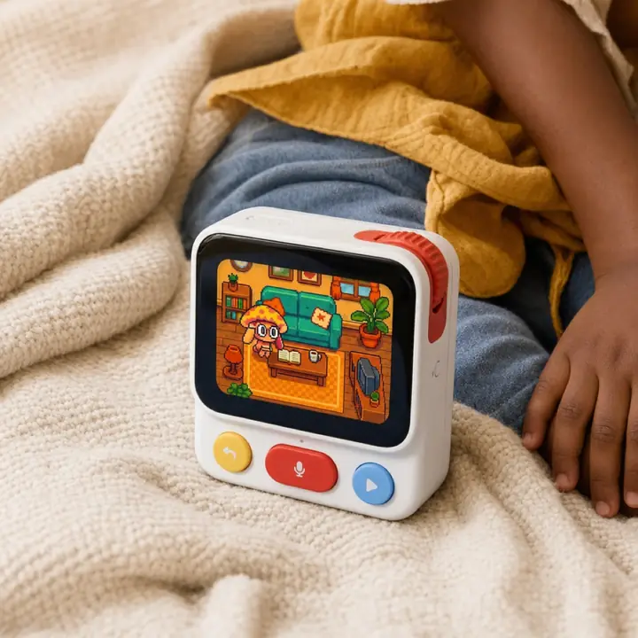 The Nowa device resting on a blanket beside a child
